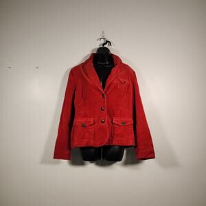 (R)ELATIVITY Corduroy Blazer Womens XL Red Orange Pin Wale Retro Rockabilly Twee